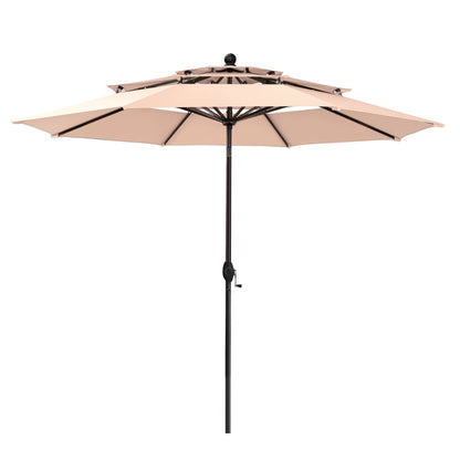MAISON ARTS 10ft 3 Tier Auto-tilt Patio Umbrella Outdoor Double Vented Umbrella with LED Lights