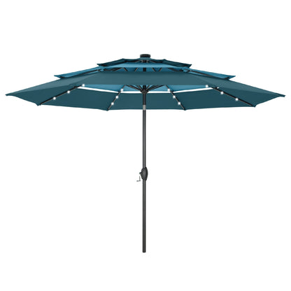 MAISON ARTS 10ft 3 Tier Auto-tilt Patio Umbrella Outdoor Double Vented Umbrella with LED Lights