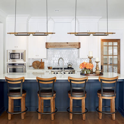 3/5-Light Integrated LED Linear Wood Chandelier Kitchen Island Pendant Light