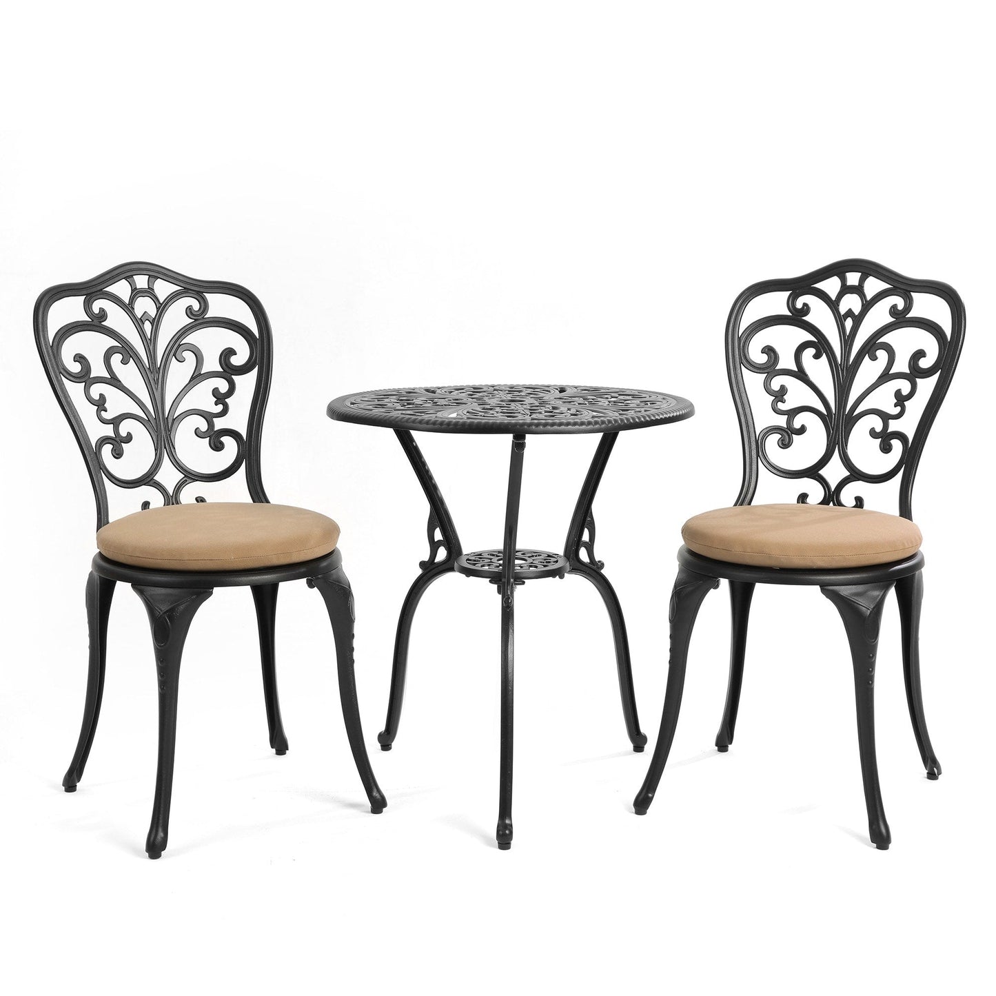 3-Piece Aluminum Outdoor Patio Butterfly Table and Chairs with Umbrella Hole