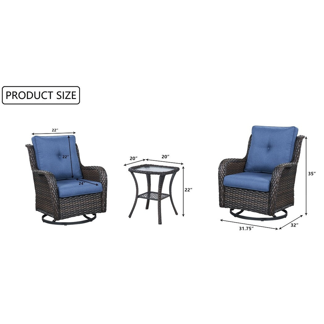 Gymojoy 3 Piece Outdoor Wicker Swivel Rocker with Cushion & Table