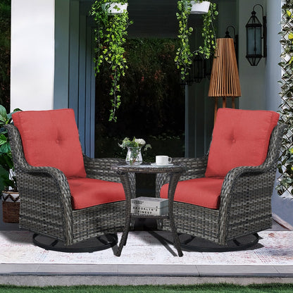 Gymojoy 3 Piece Outdoor Wicker Swivel Rocker with Cushion & Table
