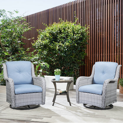 Gymojoy 3 Piece Outdoor Wicker Swivel Rocker with Cushion & Table