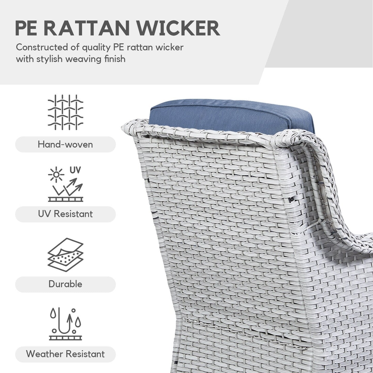 Gymojoy 3 Piece Outdoor Wicker Swivel Rocker with Cushion & Table