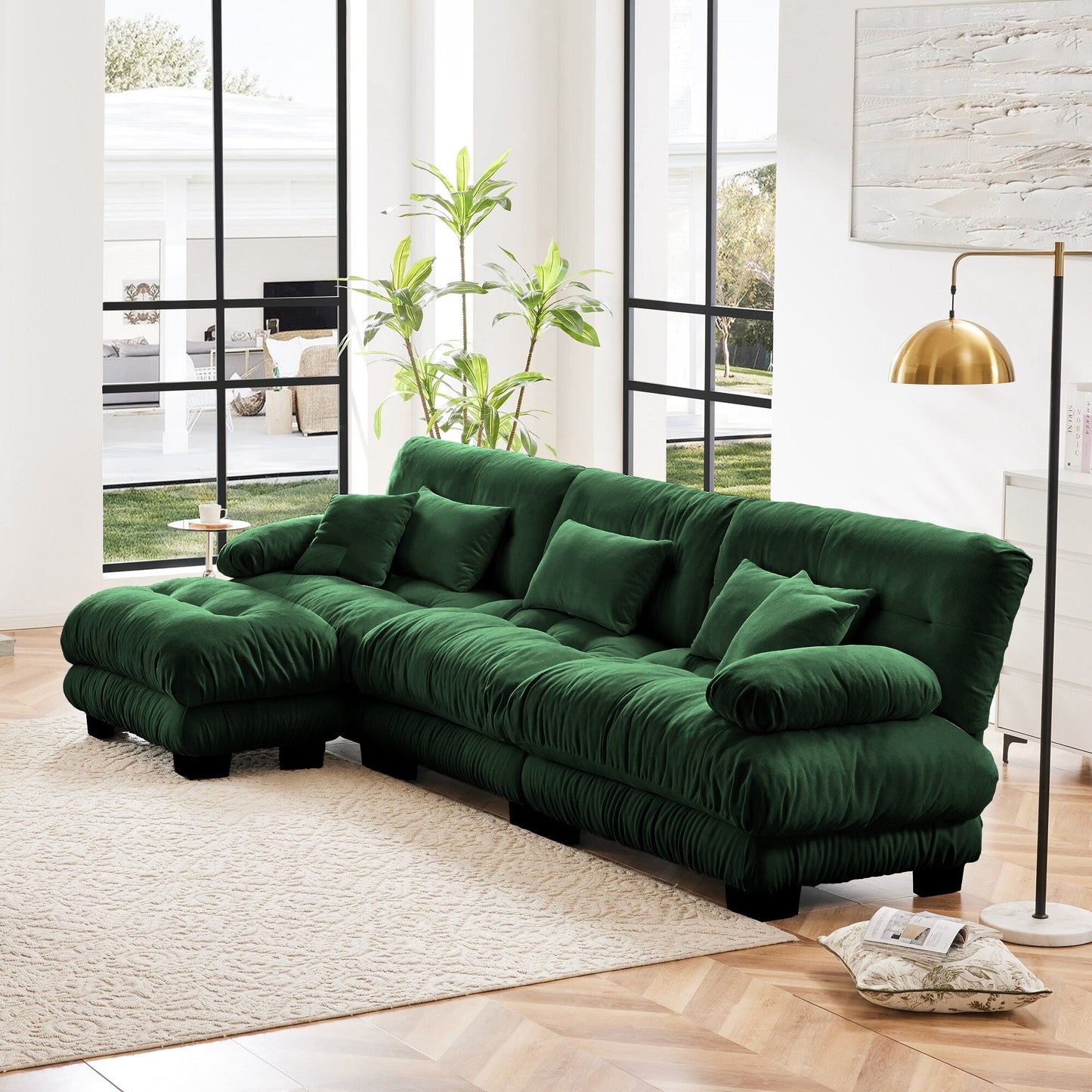 3-Seat Modular Sectional Sofa Deep Seat Couch L Shaped Cloud Couch with Convertible Ottoman for Living Room