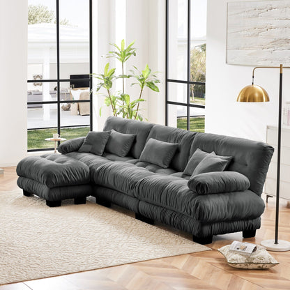 3-Seat Modular Sectional Sofa Deep Seat Couch L Shaped Cloud Couch with Convertible Ottoman for Living Room