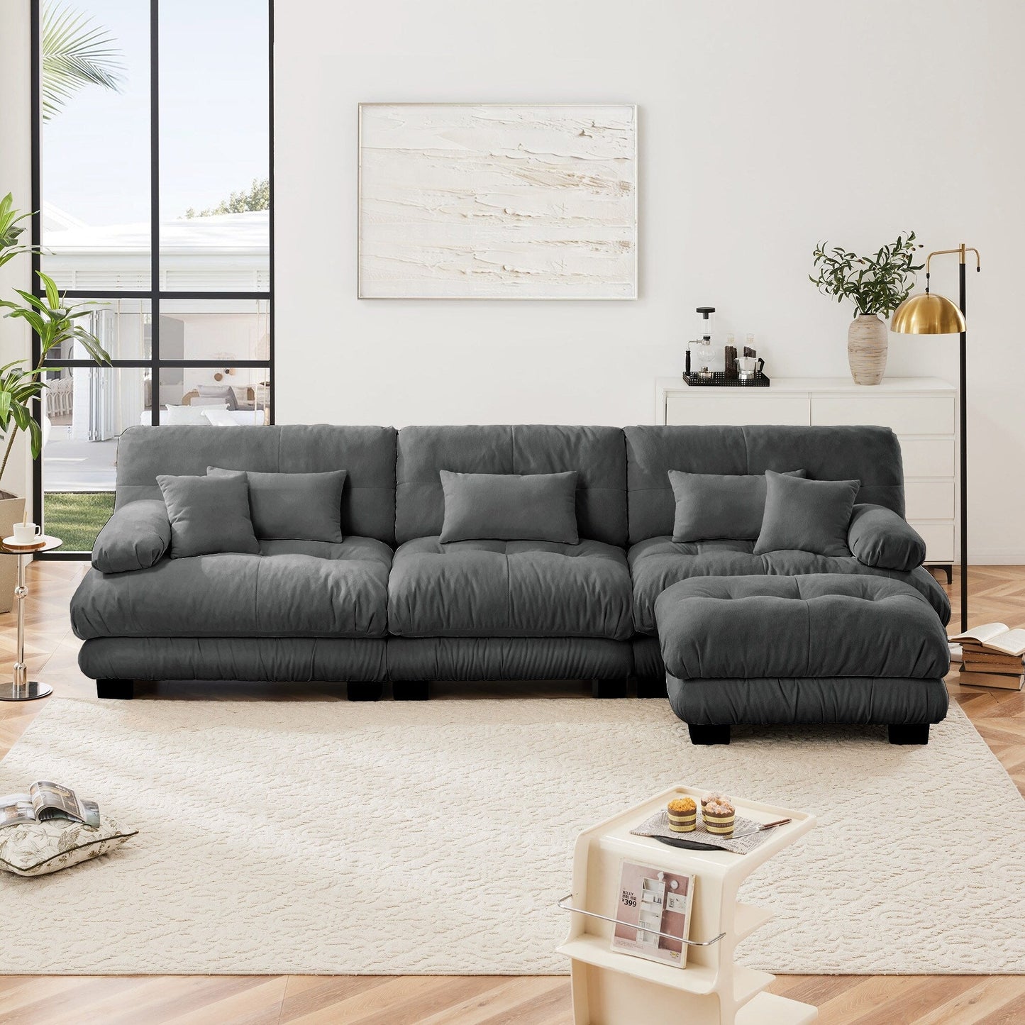 3-Seat Modular Sectional Sofa Deep Seat Couch L Shaped Cloud Couch with Convertible Ottoman for Living Room