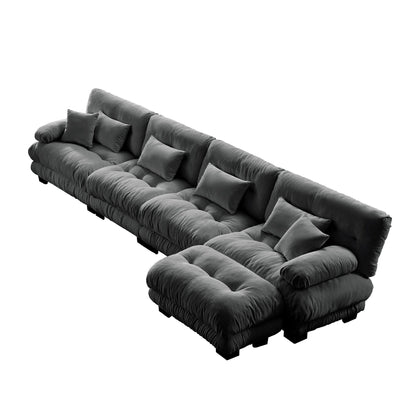 3-Seat Modular Sectional Sofa Deep Seat Couch L Shaped Cloud Couch with Convertible Ottoman for Living Room