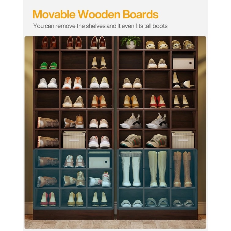 30 Pairs Tall Shoe Cabinet, 10 Tiers White Wooden Shoe Storage Rack for Closet, Entryway - 10-tier