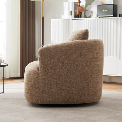 360° Swivel Chair, 38.2 Boucle Accent Chair with Throw Pillow, Upholstered Barrel Sofa Chair with Curved Armrests