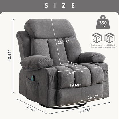 360° Swivel Recliner Chair with Massage, Heat, USB, and Cup Holders