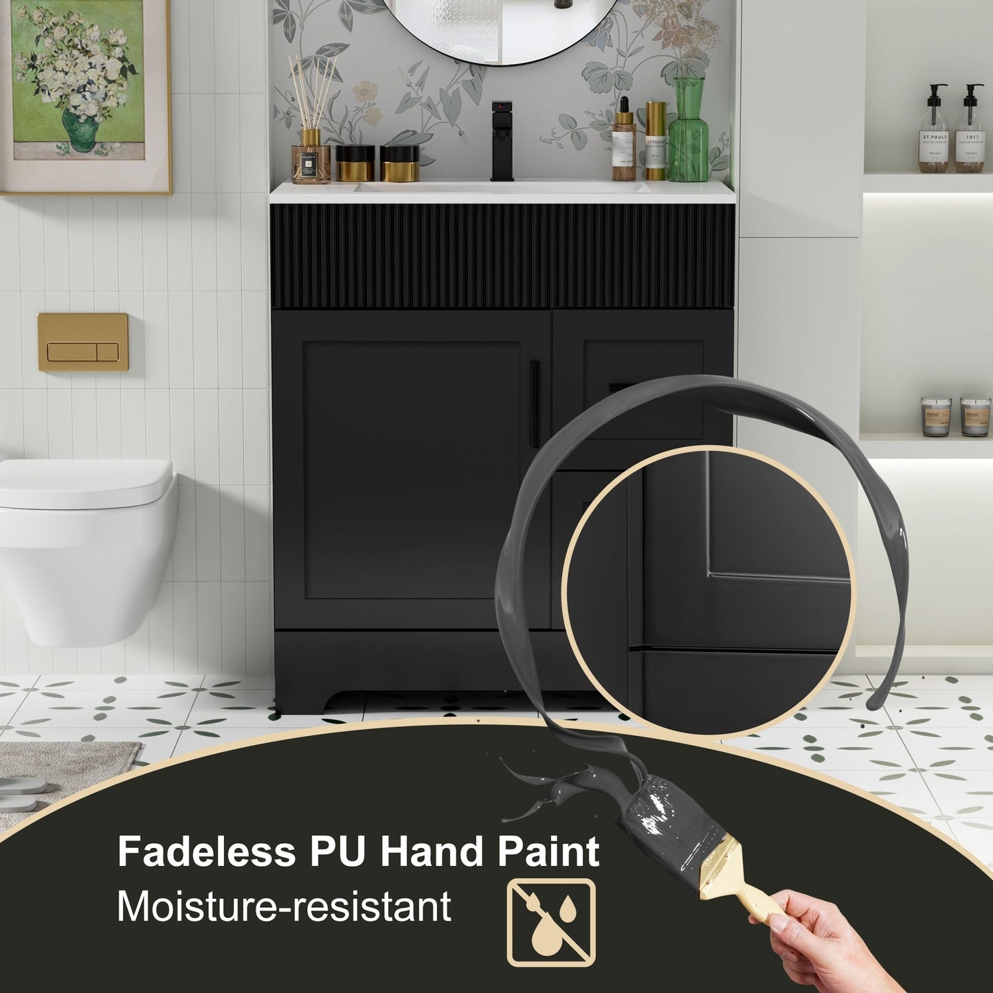 Wavy Line 30/36/48 Bathroom Vanity Set with Sink & Faucet