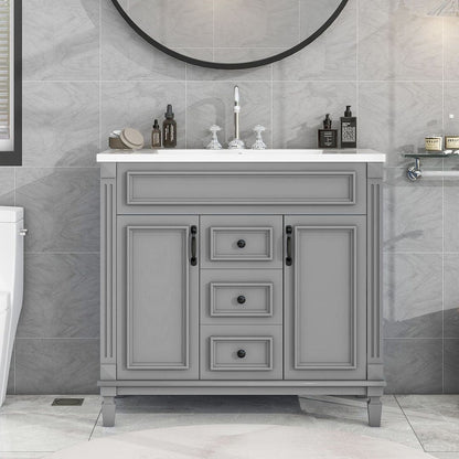 36'' Modern Bathroom Vanity with Top Sink and Mirror Cabinet,2 Doors and 2 Drawers