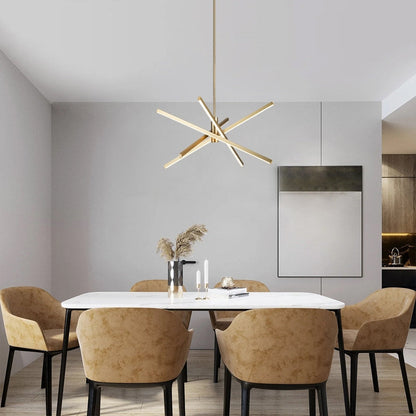 Black/ Gold Modern Aluminum LED Chandelier Linear Sputnik Ceiling Pendant Light for Living/ Dining Room/ Kitchen