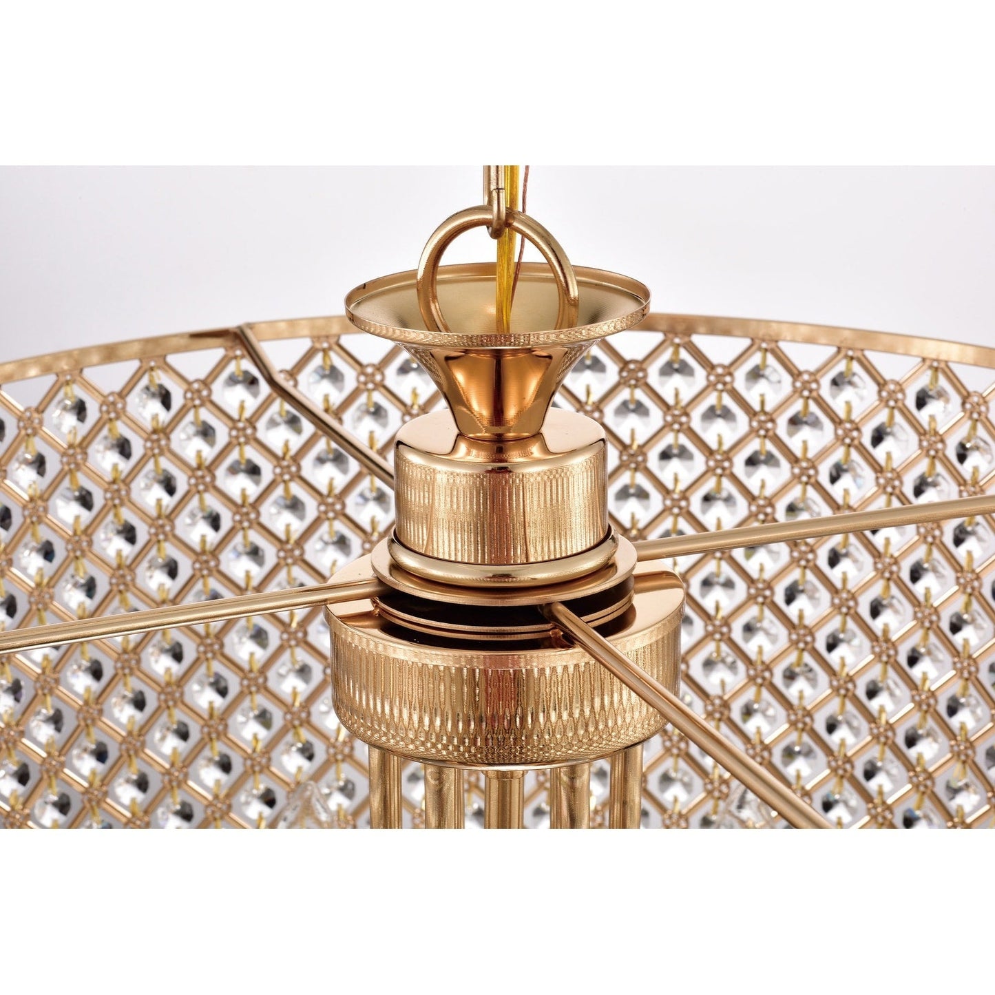 Round Beaded Drum Chandelier with Hanging Crystals