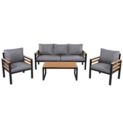 4-Piece Outdoor Sofa Set for 5 People with Removable Cushion & Solid Wood Coffee Table