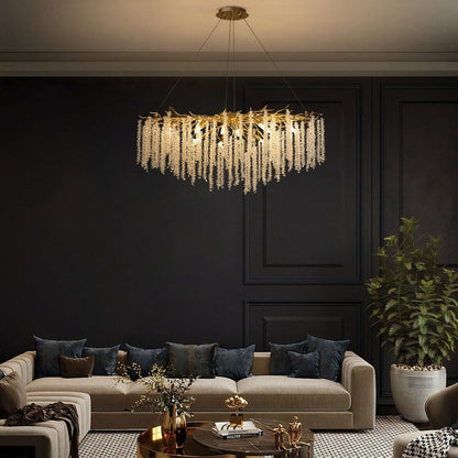 40 in. Gold Modern Crystal Chandelier Tree Branches Rectangular Chandelier Kitchen Island Pendent Light for Dining Room