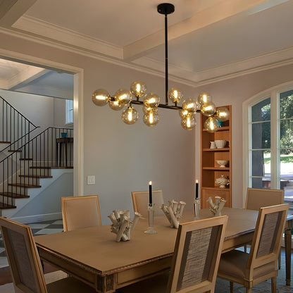 40 in. Linear Mid Century Modern Chandelier 16-Light Gold Brass Sputnik Pendant Light with Frosted Glass Globe for Dining Room