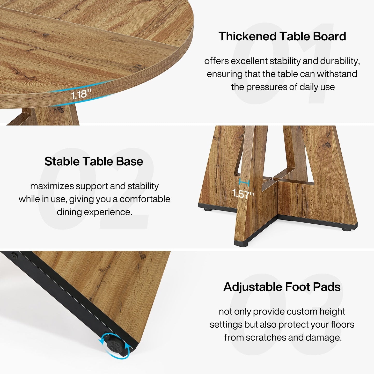 47 Round Dining Table for 4, Farmhouse Kitchen Table Small Dinner Table Wood Kitchen Table for Dining Room Living Room