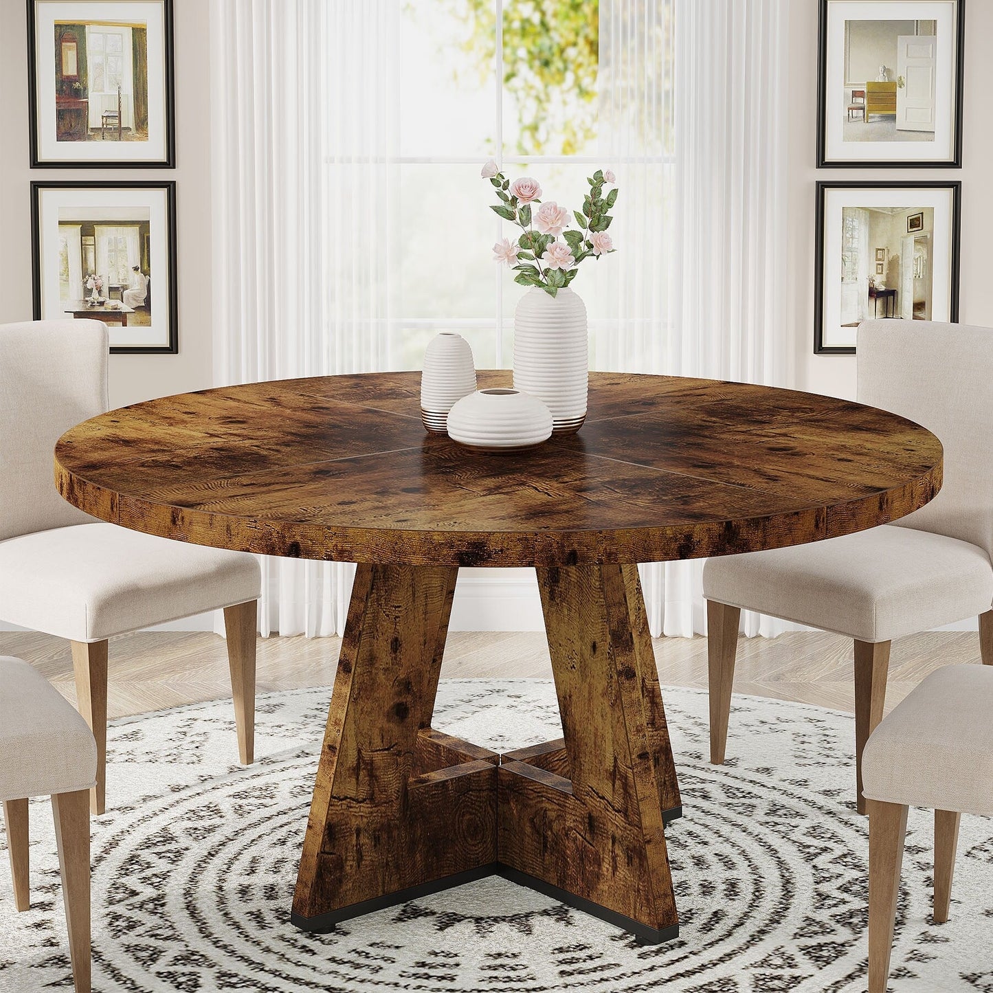 47 Round Dining Table for 4, Farmhouse Kitchen Table Small Dinner Table Wood Kitchen Table for Dining Room Living Room