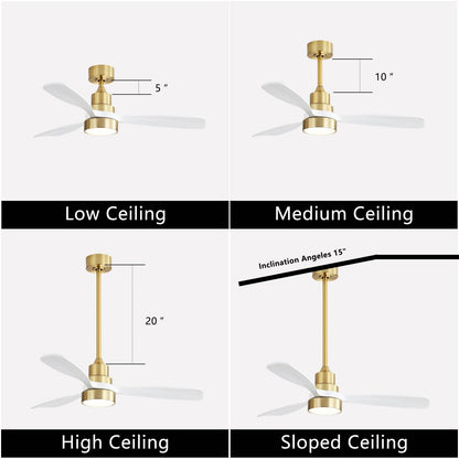 48 and 52 Integrated LED Ceiling Fan with Light and Remote, Reversible DC Motor