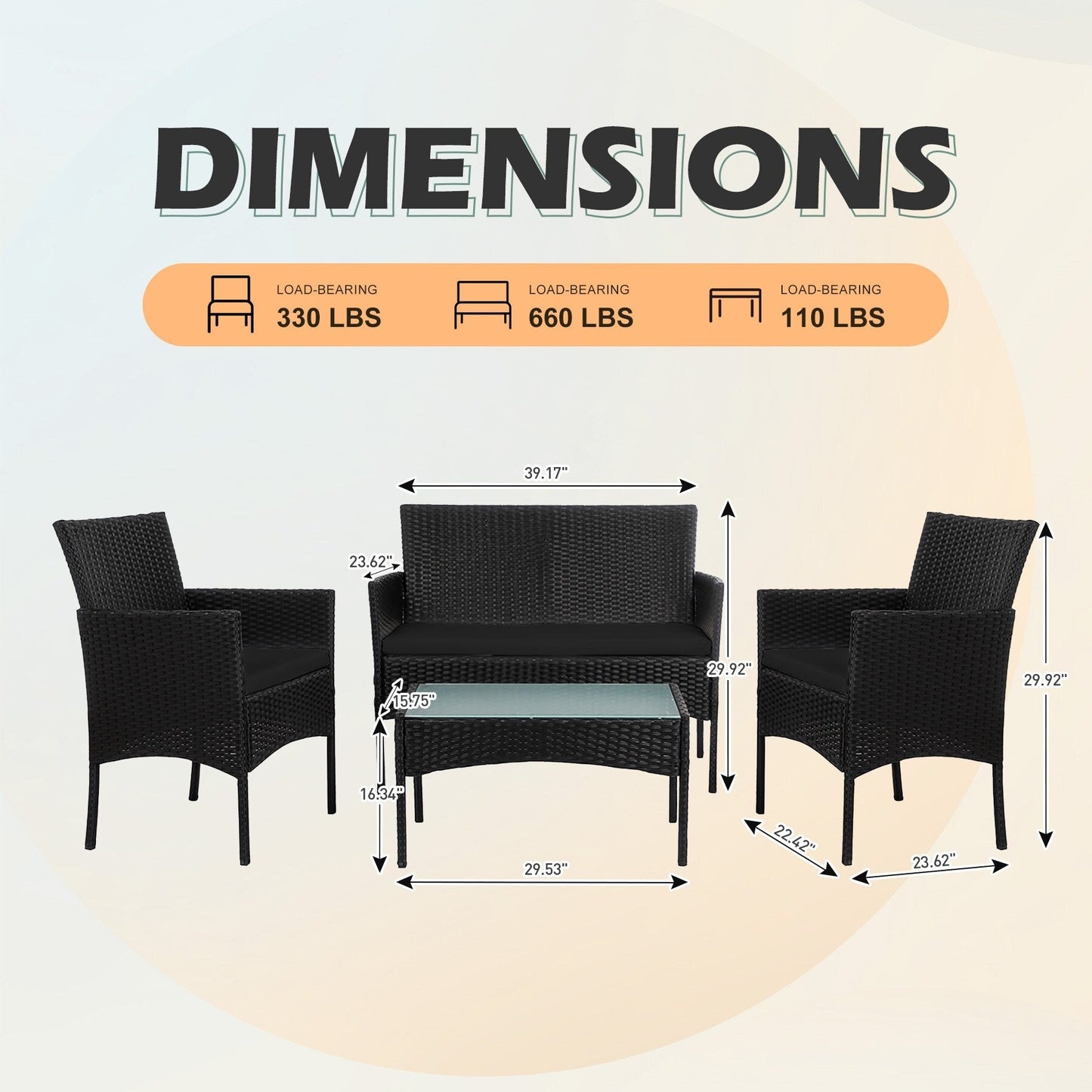 4 Piece Patio Conversation Wicker Furniture Set, Outdoor Rattan Sectional Furniture Set With Cushions