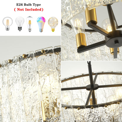 5-Light Modern Round Drum Chandelier, Classic Semi Flush Mount Chandelier, Kitchen Island Pendant Light for Dining Room