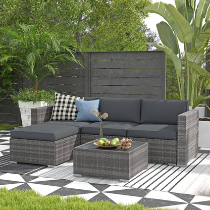 5-piece Outdoor Wicker Sectional Sofa Set with Cushions