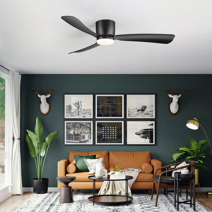 52 Inch Black/White Flush Mount LED Ceiling Fan with Lights Remote(3-Blade)