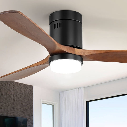 Sofucor 52 Inch Flush Mount Ceiling Fan with Remote, Reversible Motor,Integrated Light Optional