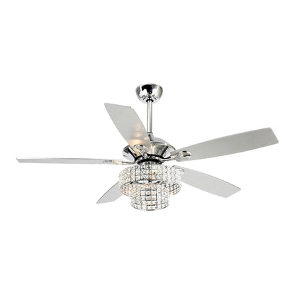 52-inch Chrome Wooden 5-blade Modern Crystal Ceiling Fan with Remote