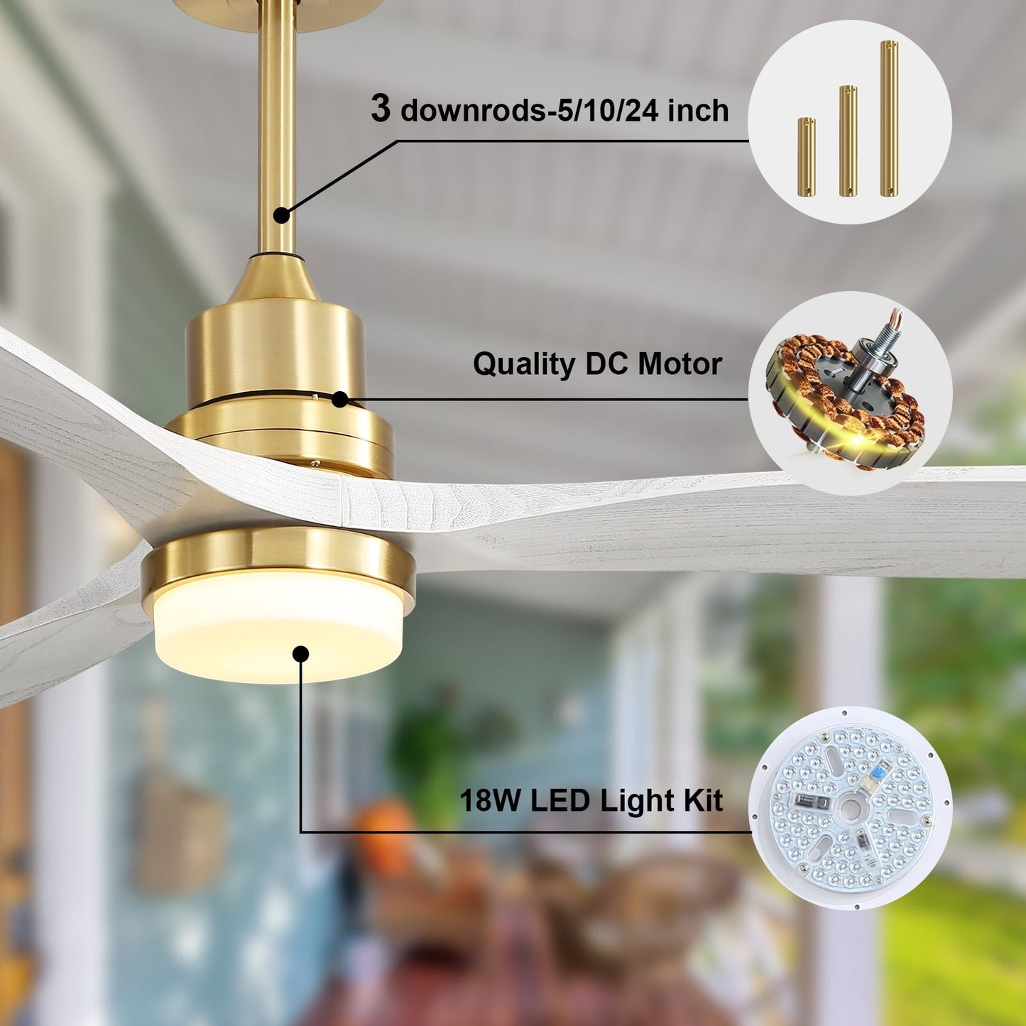 Sofucor 52 Indoor Wood Ceiling Fan Light with Remote, Integrated Light Optional