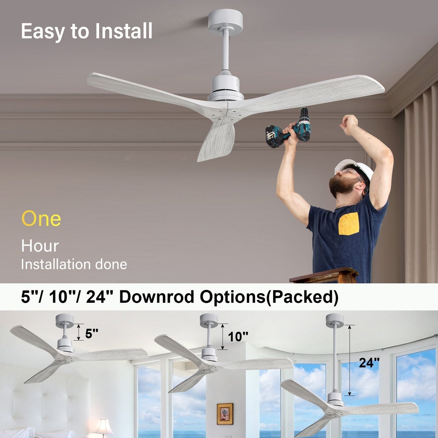 Sofucor 52 Indoor Wood Ceiling Fan Light with Remote, Integrated Light Optional