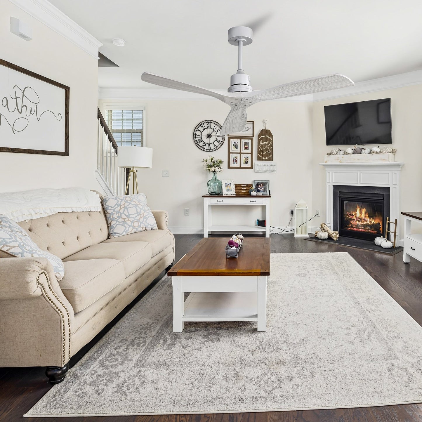 52 inch Modern Solid Wood / ABS Ceiling Fan With Remote Control(No Light),6 WInd Speed,Reversible Airflow