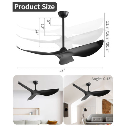 52 inch Modern Solid Wood / ABS Ceiling Fan With Remote Control(No Light),6 WInd Speed,Reversible Airflow