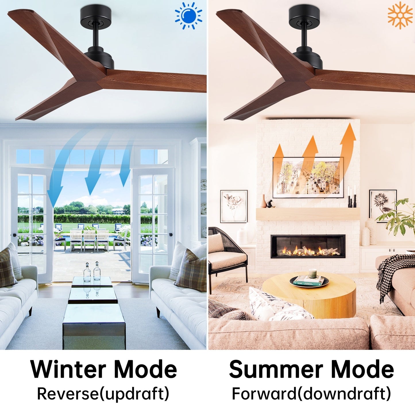 52 inch Modern Solid Wood / ABS Ceiling Fan With Remote Control(No Light),6 WInd Speed,Reversible Airflow