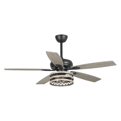 52 Farmhouse Driftwood 5-Blade Black Caged Ceiling Fan with Remote