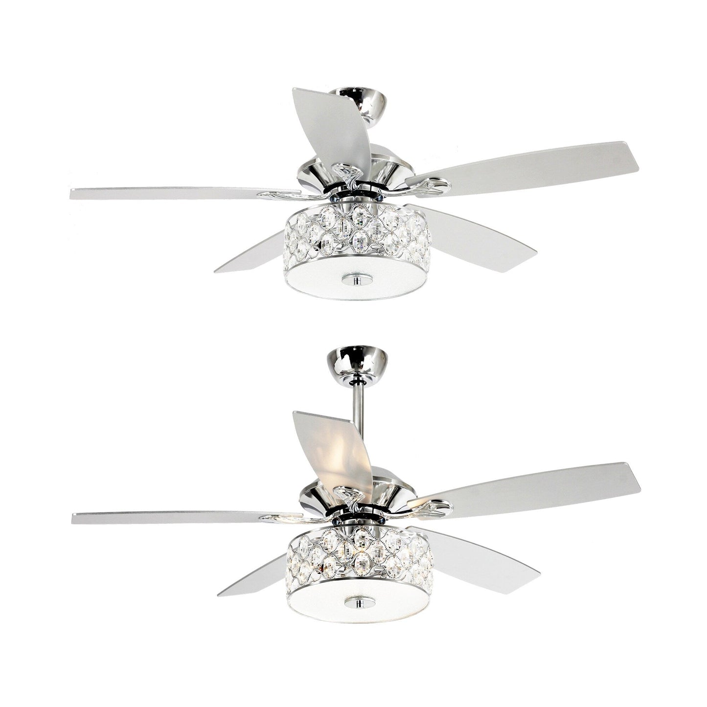 52 Modern 4-Light Chandelier Crystal Ceiling Fan with Remote