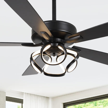 52 Modern Chrome/ Black Indoor Dimmable LED Ceiling Fan with Light and Remote