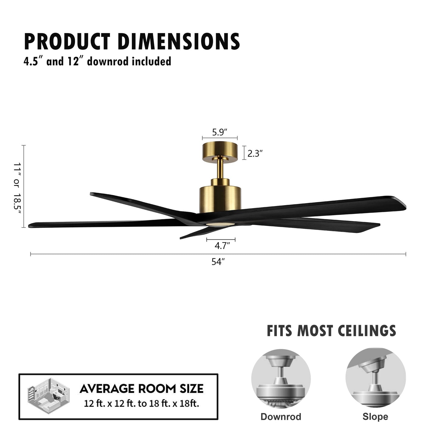 WINGBO 54 Inch DC Motor Indoor Ceiling Fan without Lights - N/A