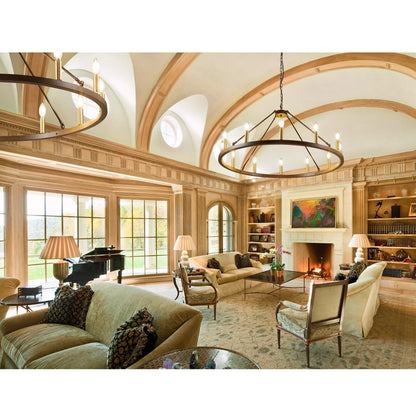 54-inch Round Wagon Wheel 24-light Chandelier