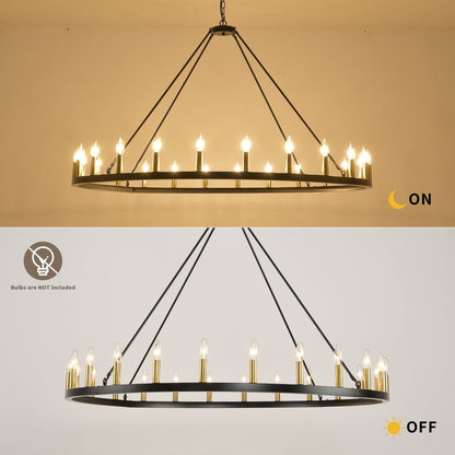 54-inch Round Wagon Wheel 24-light Chandelier