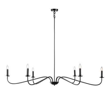 6 Light 64 Inches Minimalist Chandelier in Matte Black / Gold /Chrome - N/A
