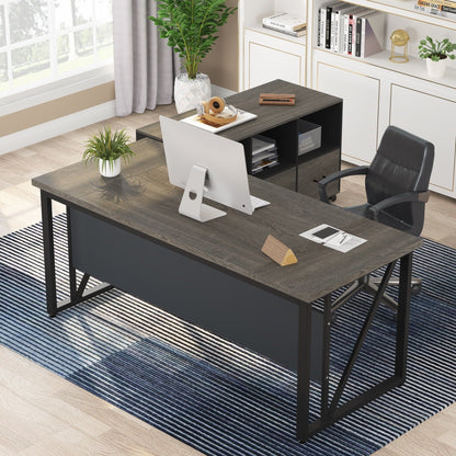 63 L-Shaped Computer Desk with 47 inches Lateral File Cabinet, Executive Desk Home Office Furniture Desk Set