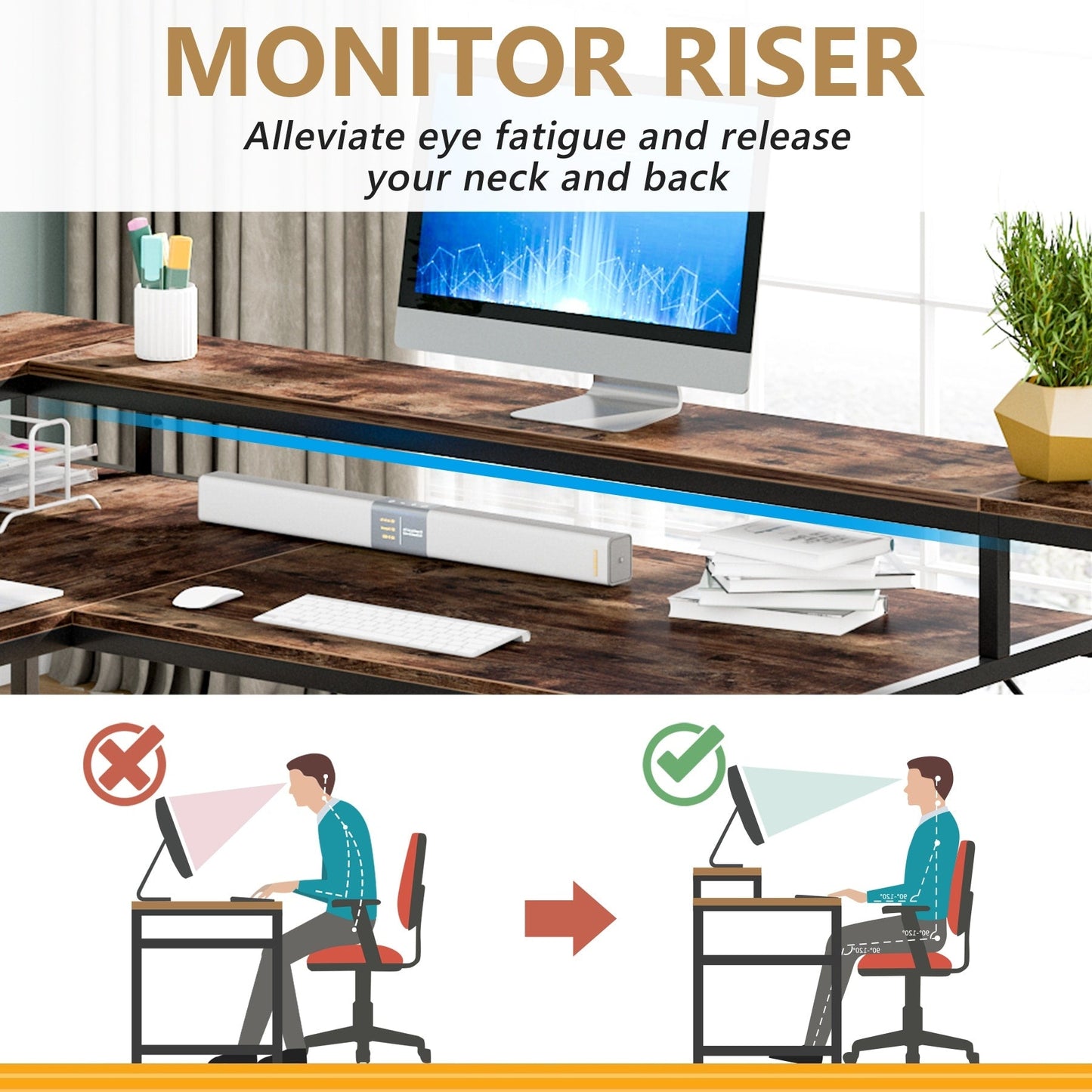 L Shaped Desk with Monitor Shelf, Reversible Corner Computer Desk for Office Home 69