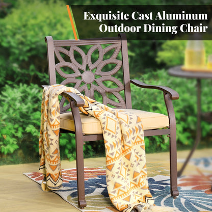 MAISON ARTS Cast Aluminum Dining Chairs/Patio Dining Set with Round Dining Table & 6 Cast Aluminum Patio Chairs