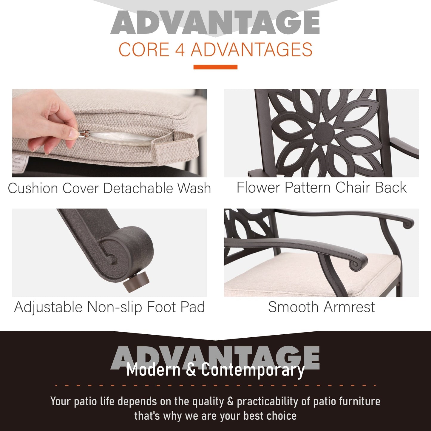 MAISON ARTS Cast Aluminum Dining Chairs/Patio Dining Set with Round Dining Table & 6 Cast Aluminum Patio Chairs