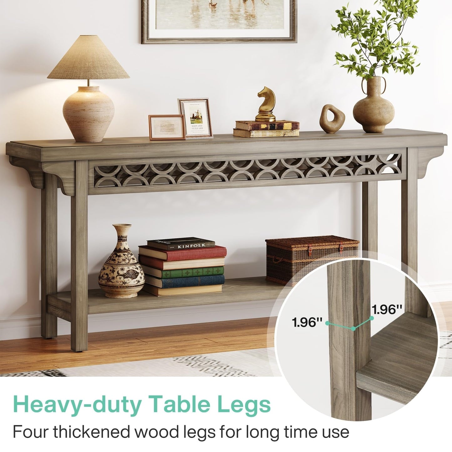 70.8 Inch Farmhouse Solid Wood Long Console Table Sofa Table