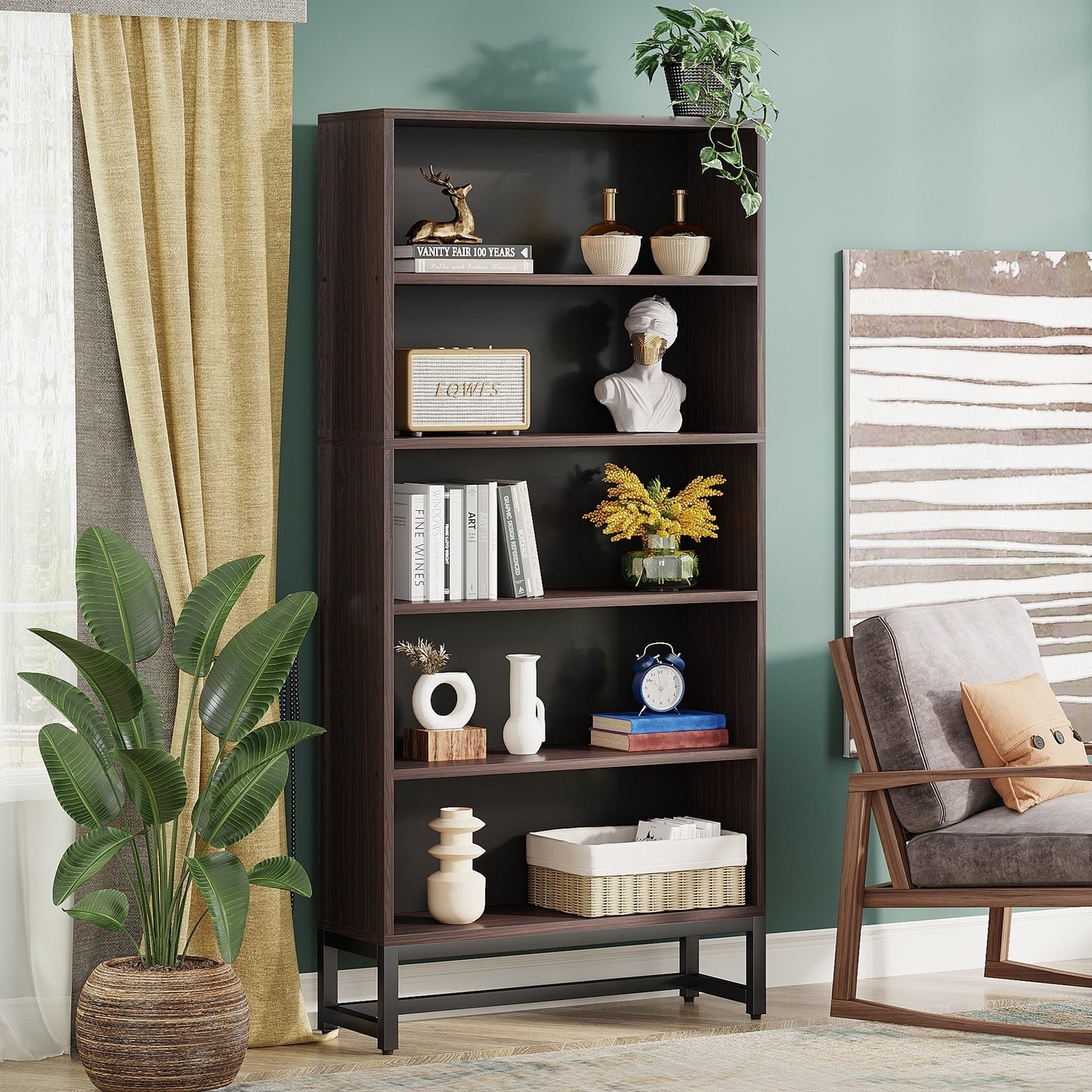 70.8 Inches Tall Bookcase and Bookshelf, 5-Tier Large Bookcases - 11.81D x 31.5W x 70.87H