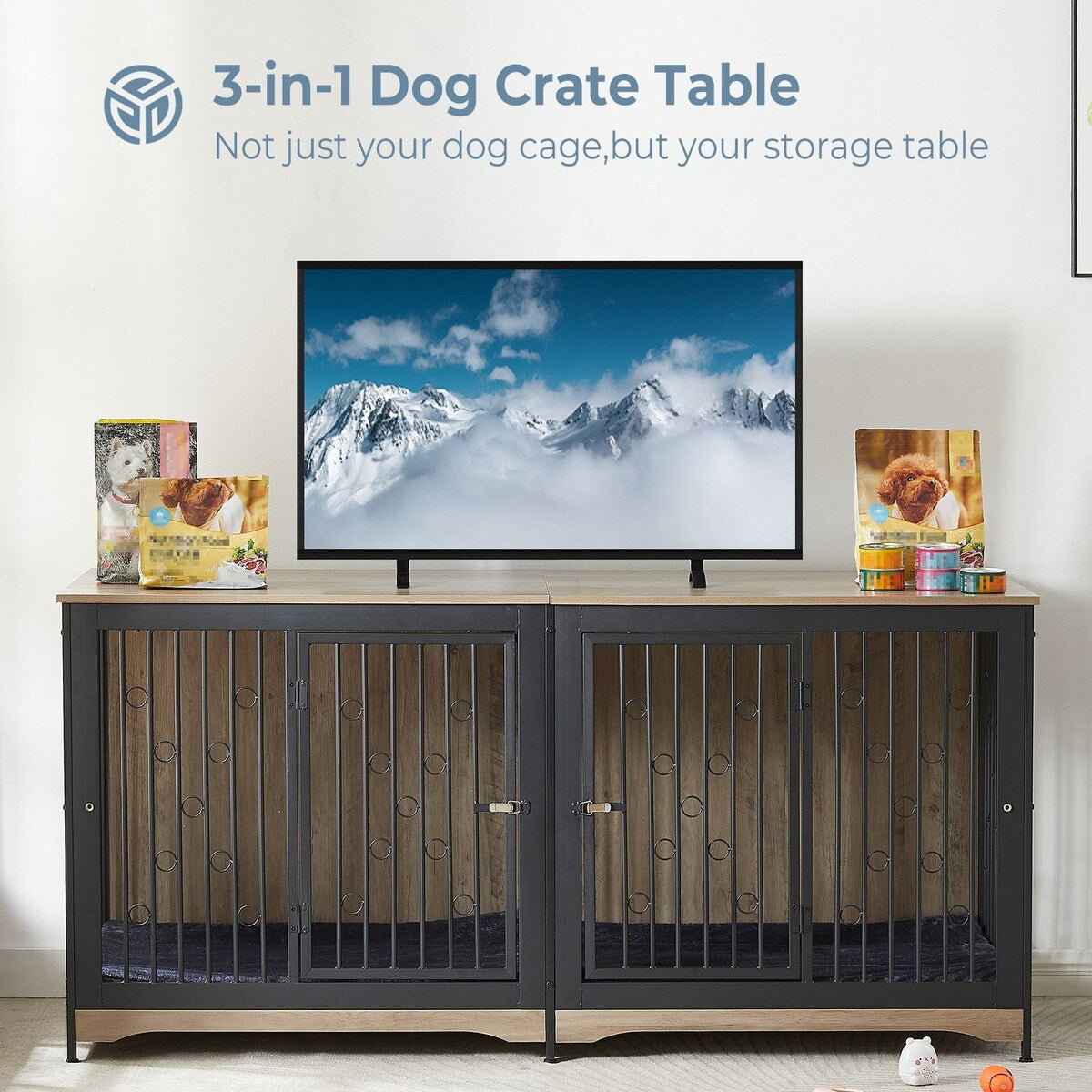 70.86'' Dog Crate Furniture Large Breed TV Stand with Cushion & Double Rooms (No Cushion)